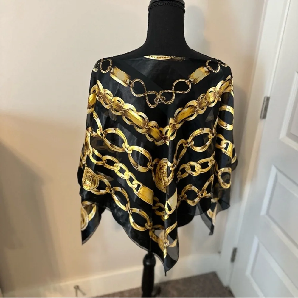 Elegant Black and Gold‎ Chain over the head sheer top
